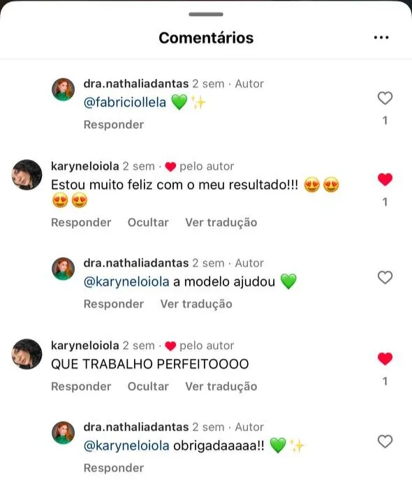 Print do depoimento de @karyneloiola