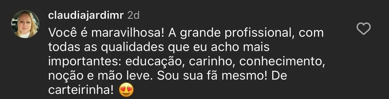 Print do depoimento de @claudiajardimr