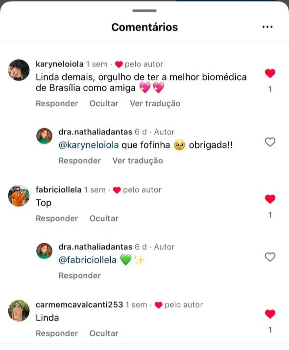 Print do depoimento de @karyneloiola
